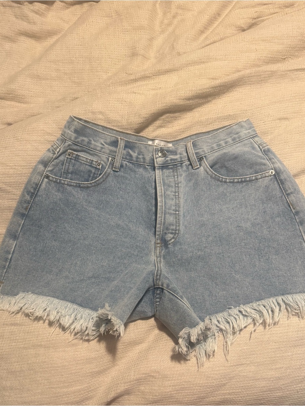 By Together Light Blue High-Waist Frayed Denim Shorts